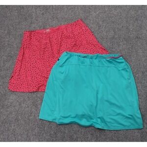 Skirt Sports Skort Lot 2 Women XL Aqua Pink Polka Dot Built in Shorts Pickleball